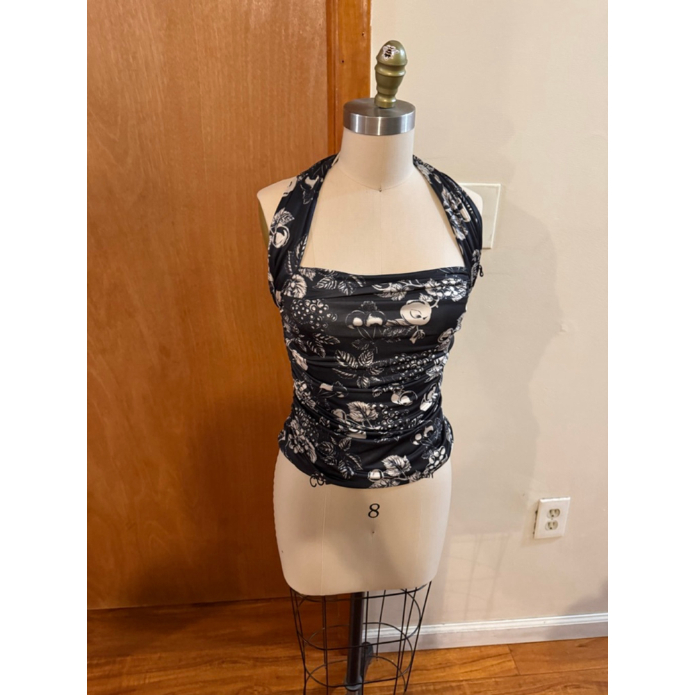 Women's Free People Black and White Floral Halter Tank Top S